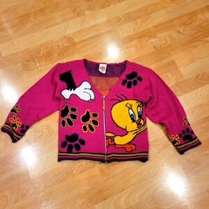 Vintage Looney Tunes Tweety Bird Zip Up Sweater 1997 Size 7/8